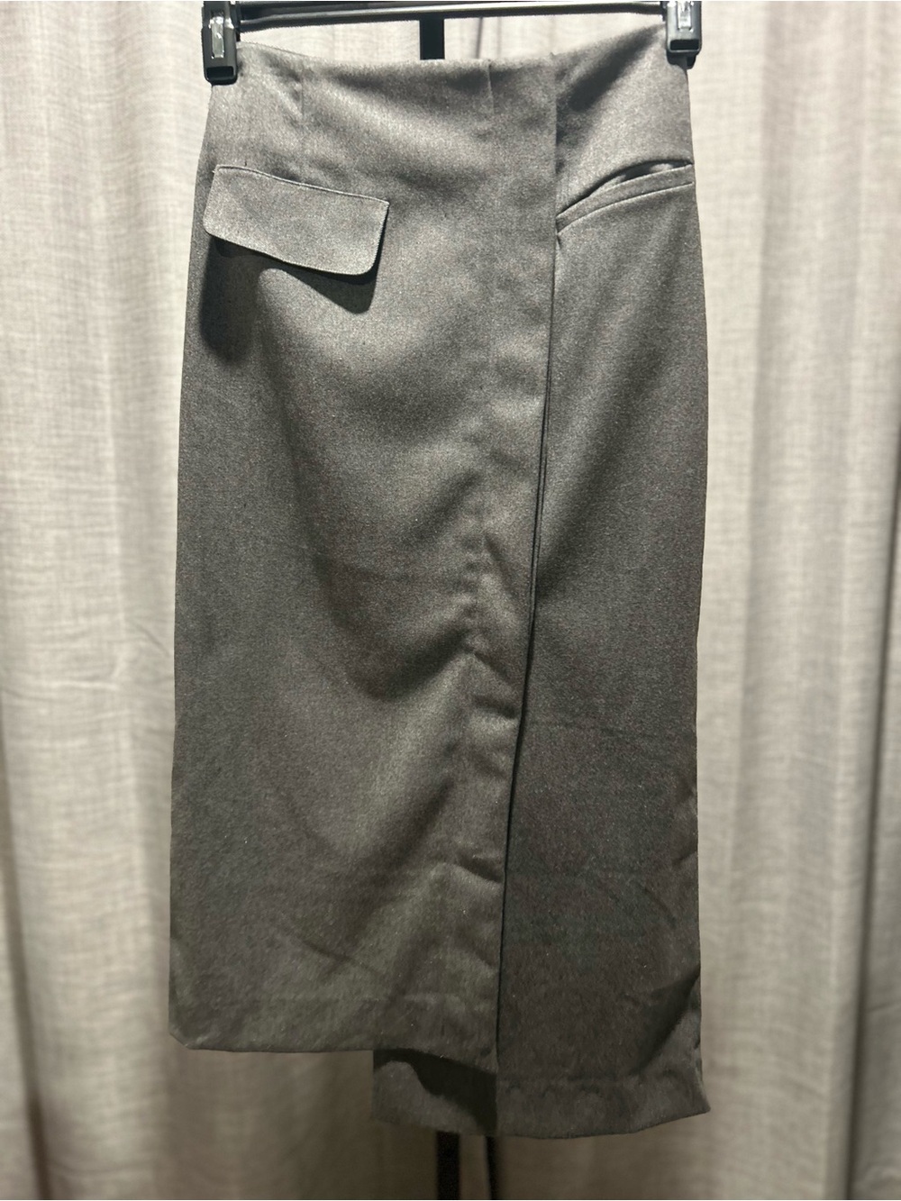 Moon River Gray Midi Wrap-Style Pencil Skirt